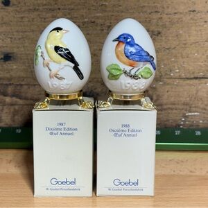 1987-1988 Goebel Annual Edition Porcelain Eggs - Yellow and Blue Birds